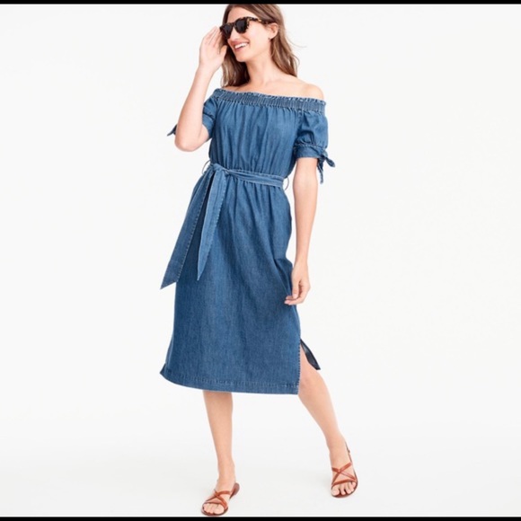J. Crew Dresses & Skirts - Off shoulder, tie sleeve denim dress